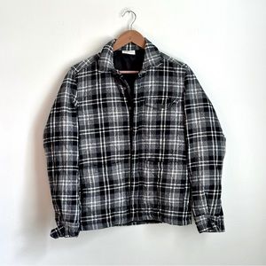 Flannel Plaid Jacket, Black Grey White, Medium